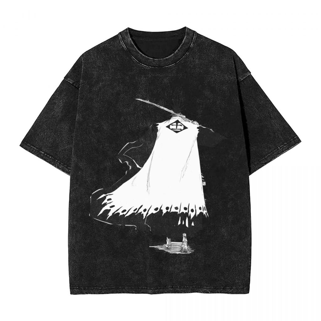 Bleach Kurosaki Ichigo Manga Print Tshirt Vintage Washed Oversized T Shirt Men Women Clothing Casual Cotton Short Sleeve Tees