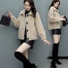 Women's Winter Plus Size Short Jacket Loose Casual Warm Plush Jacket Button Stand-up Collar Jacket