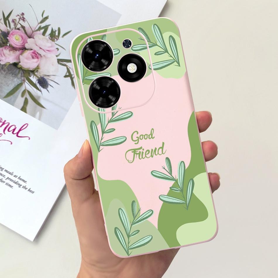 Чехол для Tecno Spark Go 2024 Милый Цветочный Узор Сердечки Конфетный Цвет Мягкий Силикон Тонкая Задняя Крышка Телефона Для Spark Go (2024) BG6