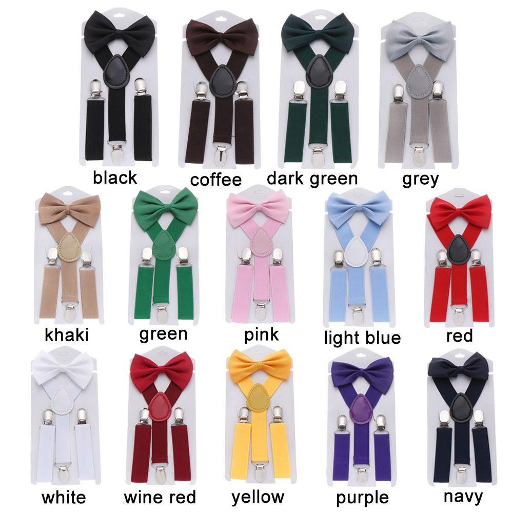 Solid Color For Girls Strap Clip Bow Tie Hanging Pants Clip Suspenders Clips Tie Suspenders Set