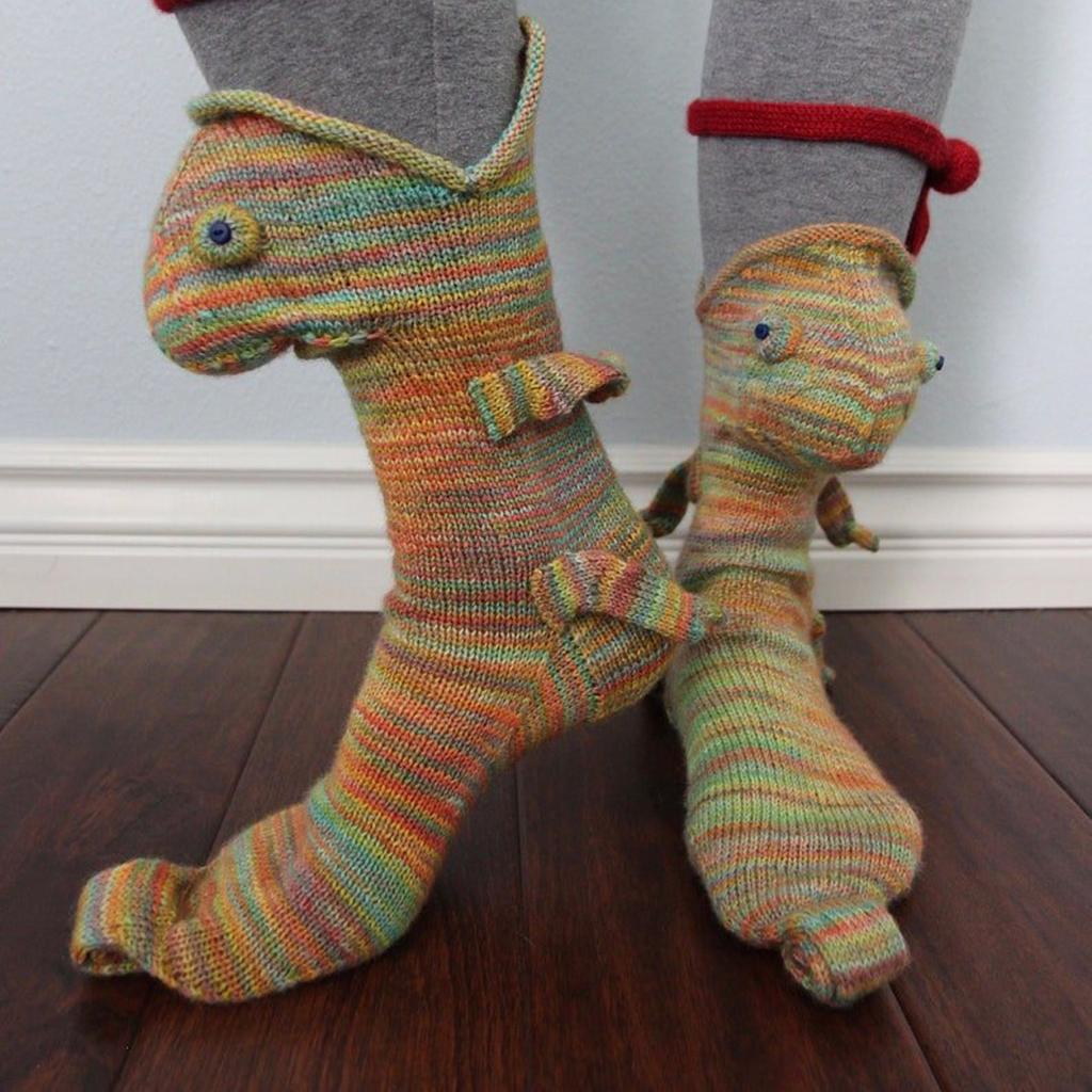 Novelty Animal Knit Crocodile Socks Fish Shark Chameleon Unisex Winter Warm Floor Sock for Men Women Christmas Gift