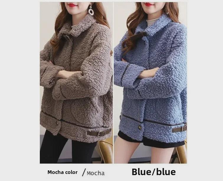 Women's Winter Oversized Lambskin Lapel Cardigan - Korean Style Thickened Sweater