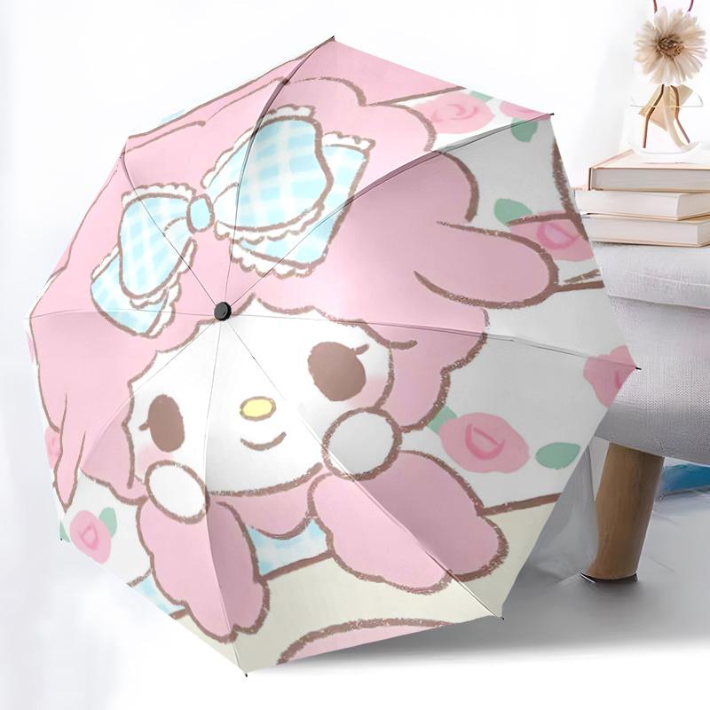 1 шт. Автоматический складной зонт My Melody с милым дизайном в виде банта - Портативный складной дизайн, 8-спицевый железный каркас, Для использования на улице, Идеальный подарок для поклонников,