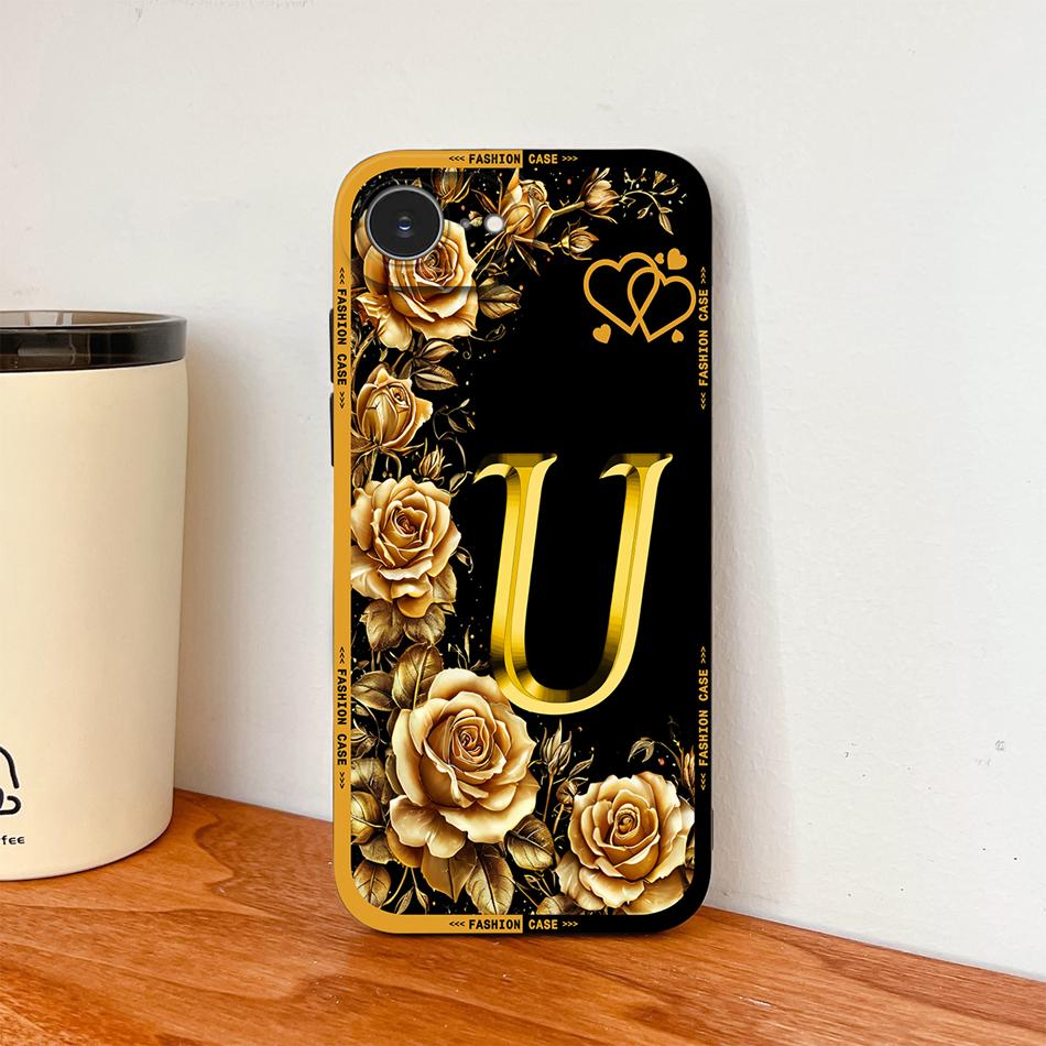 Luxury Rose Letters Case For iPhone 17E 16E Phone Back Cover For iPhone SE 2026 Soft Liquid Silicone Camera Protection Funda
