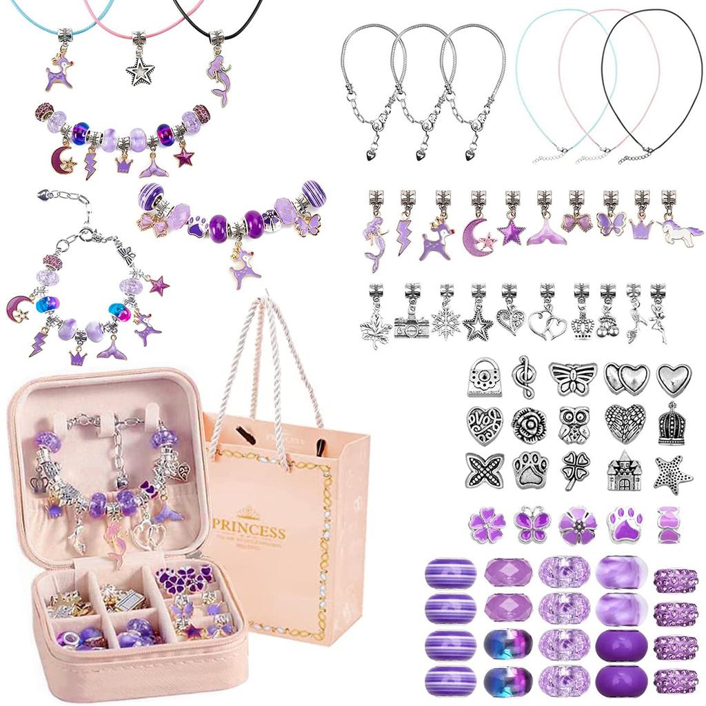 Sitengle Accessory Kit for Bracelet Stylish Christmas Gift 66-Piece Making, Charms, Beading, Birthday, (Purple)