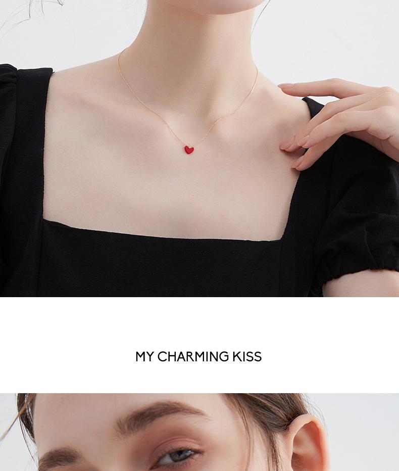 Колье из серебра 925 пробы с красным кораллом и позолоченной 14-каратным золотом подвеской в форме сердца - Женские летние украшения класса люкс, Не тускнеющие