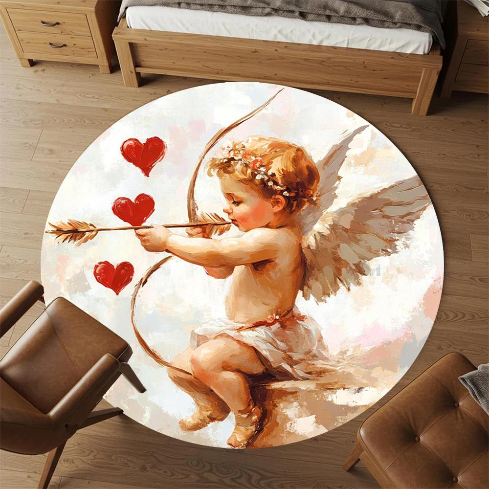 1pc Cupid Love Round Chair mat office Area Rug - Non-Slip, Floor Mat for Office, Bedroom, Ideal home decor gift c0112135