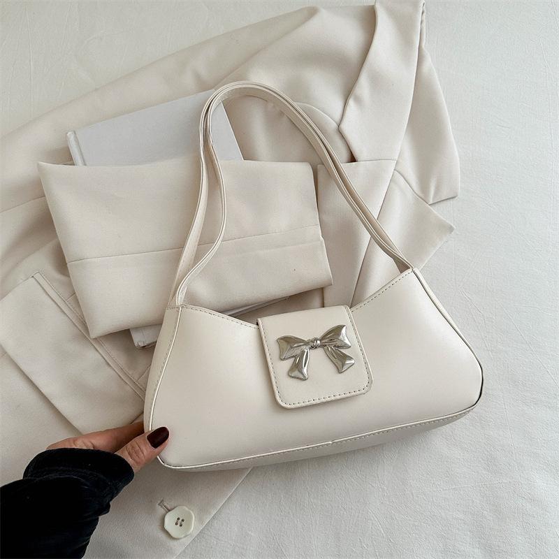 Простая и модная сумка через плечо с бантом и нежной текстурой для женщин на весну и лето, новая сумка через подмышку, сумка-полумесяц