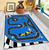 Детский ковер-мат для гоночной трассы - 3D дизайн с изгибом, с гоночной машиной и клетчатым флагом, украшение для дома, напольный коврик для спальни