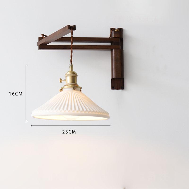 Retro Folding Walnut Color Wall Lamp Japanese Study Living Room Bedroom Bedside Lamp Tea Room Homestaynostalgic Coffee Shop Lamp