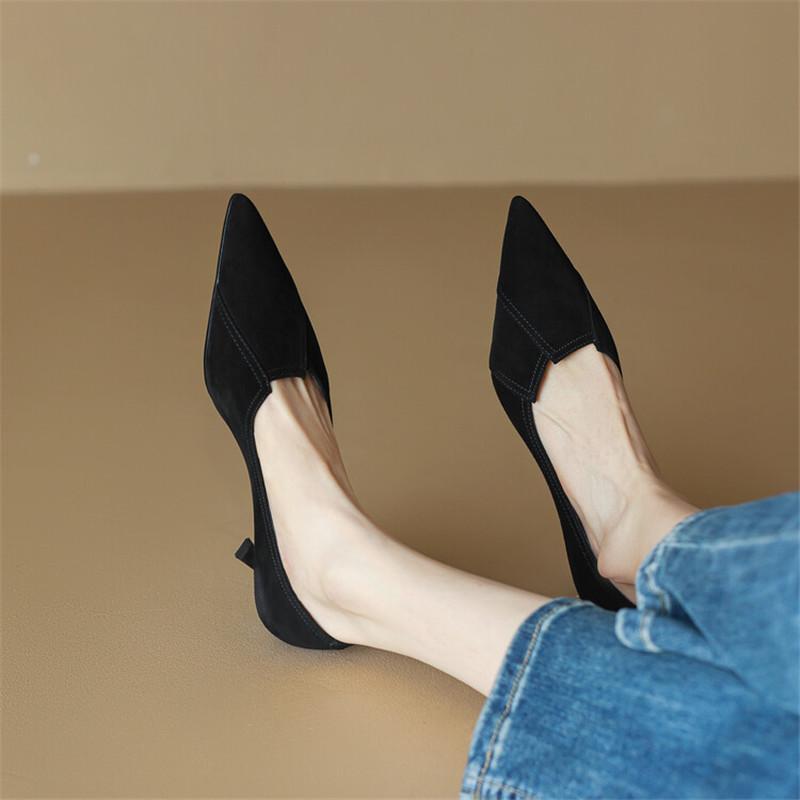 Мода Новые Весенне-Летние Женские Туфли Овечья Замша Женские Туфли-Лодочки Острый Носок Тонкий Каблук Лаконичные Высокие Каблуки Zapatos Mujer Каблуки-Шпильки