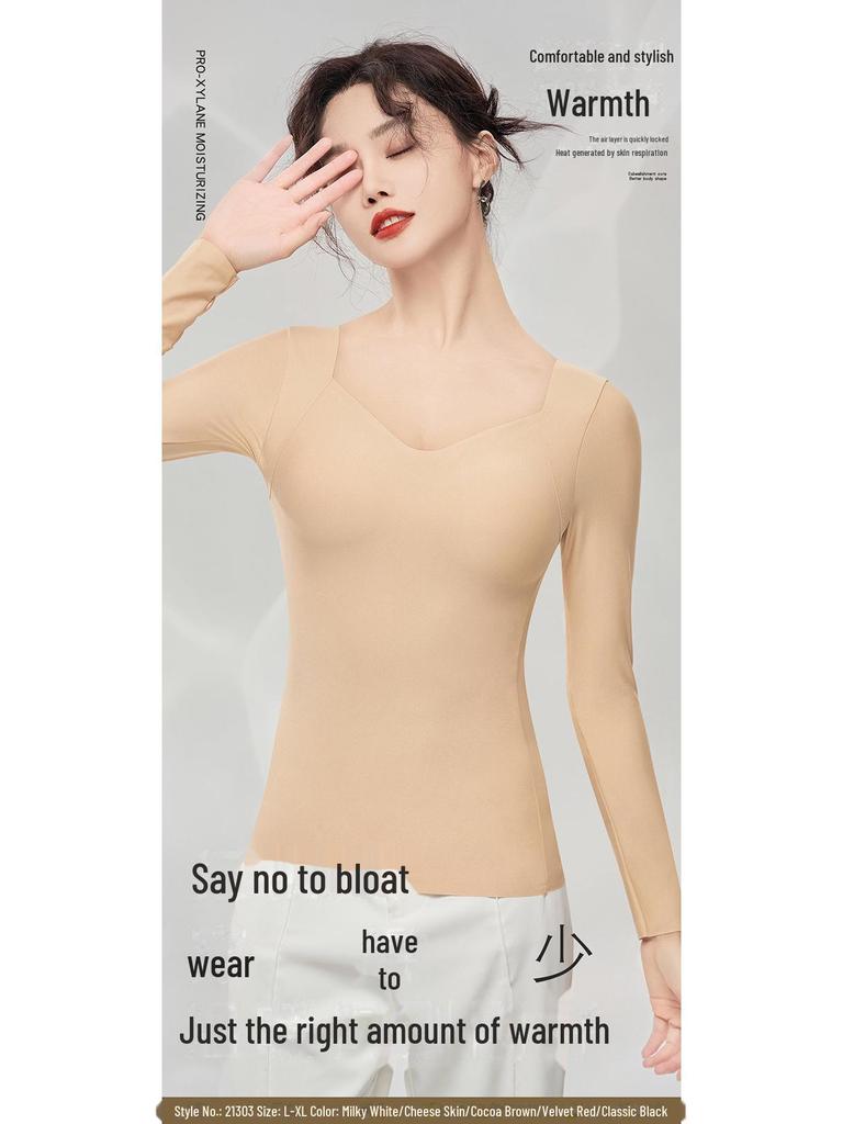 Hyaluronic Acid-Infused Thermal Long-Sleeve Top with Chest Pads for Autumn/Winter