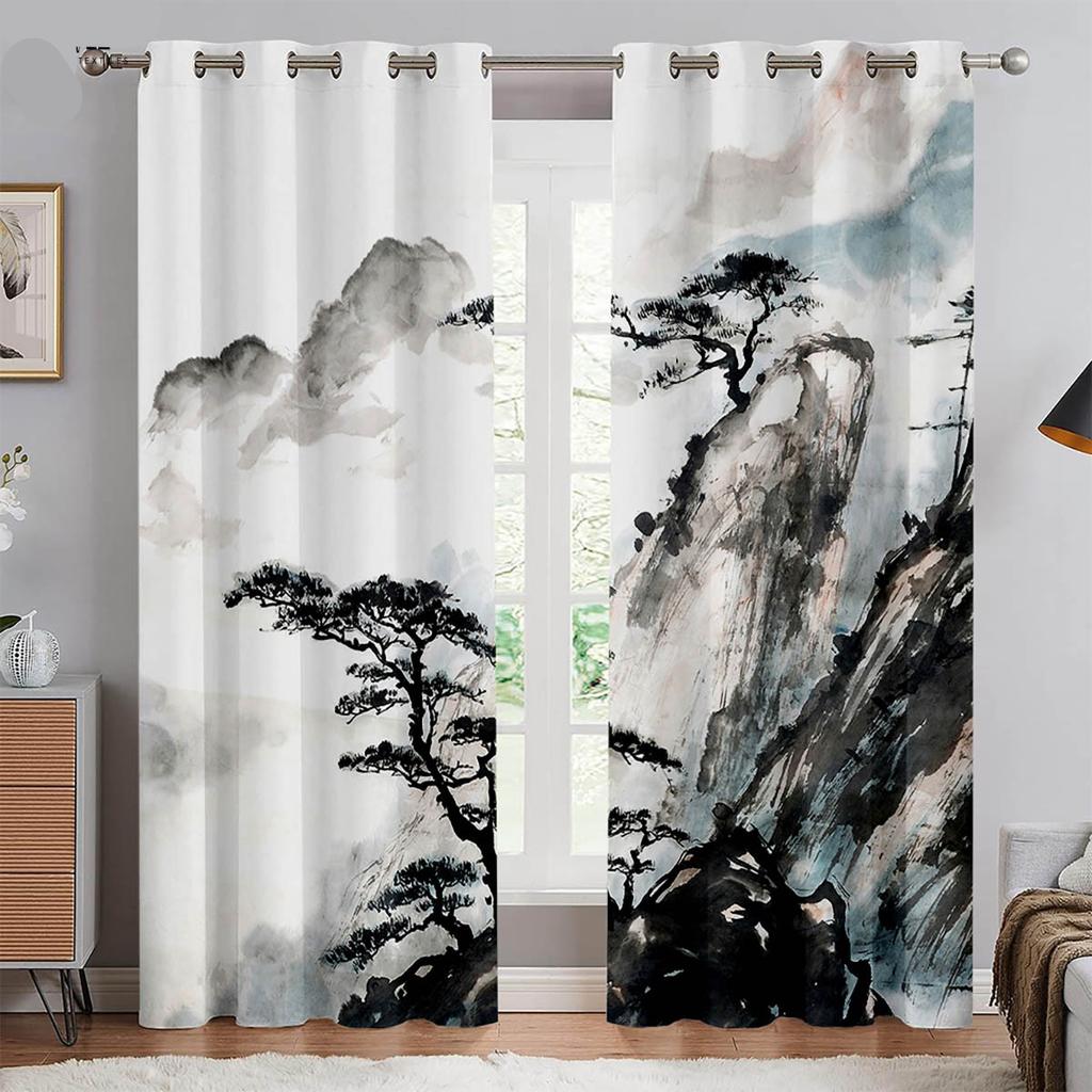 2 шт. Китайские занавески с изображением цветущей сливы, напечатанные на холсте, для спальни, гостиной, с люверсами сверху, можно заказать по индивидуальному размеру