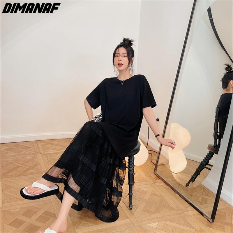 Dimanaf Женское длинное платье Лето Плюс Размер Модная Сетка Черное Свободное Повседневное Oversize