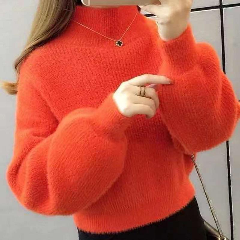 Women's Fashion Casual Fall Winter Solid Color Print Long Sleeve Half Turtleneck Sweaters
