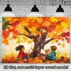 2D Autumn Reading Kids Backdrop, Fall Tree Book Scene Wall Hanging