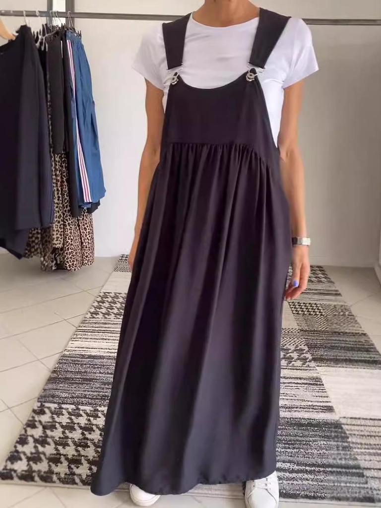 Летнее женское длинное платье-камисоль из хлопка и льна 2025