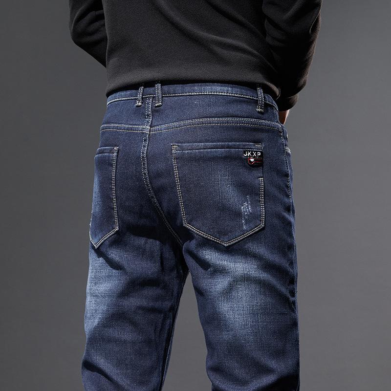 Эластичные и мягкие джинсы для мужчин, узкие и удобные, универсальные, облегающие прямые брюки с плюшевой подкладкой, повседневные брюки