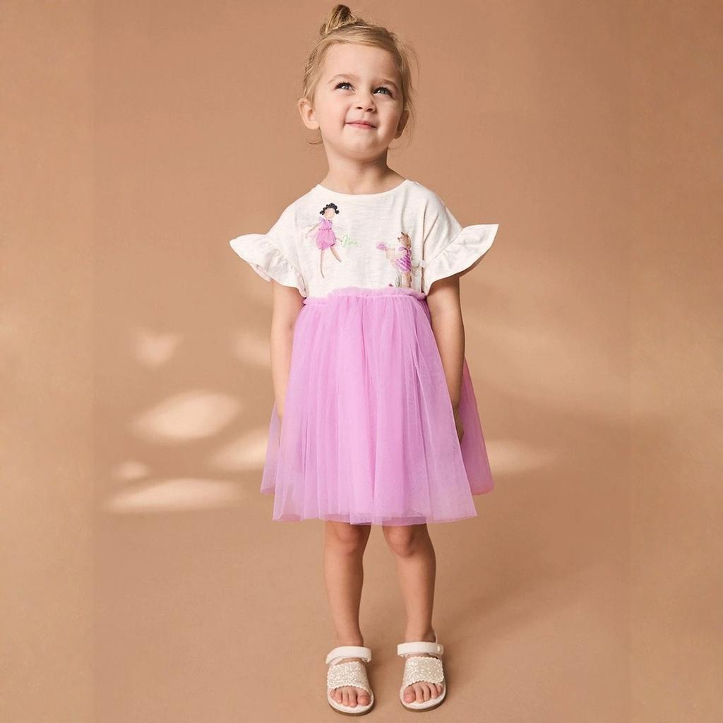 Летнее платье принцессы с короткими рукавами и мультяшным принтом для девочек