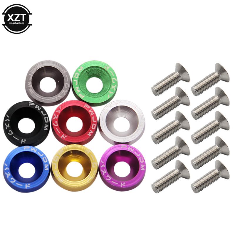 Car Styling 10PCS M6x20mm Red JDM Bolt Aluminum Fender Bumper Washer License Plate Bolt Engine Bay Dress Screw Billet Kit