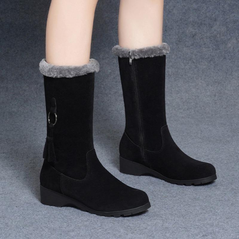 Женская обувь 2024 года, горячая распродажа, женские ботинки до середины икры, лаконичные зимние ботинки, женские, круглый носок, боковая молния, низкий каблук, обувь больших размеров для женщин