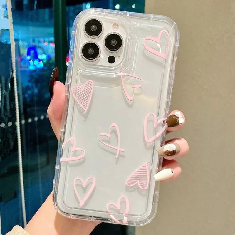 Heart Pink Clear Tpu Air Cushion Shockproof Phone Case For POCO X6 X3 X5 Mi 14 13T 12T 11T 13 12 Pro 11 Lite 5G NE Cover