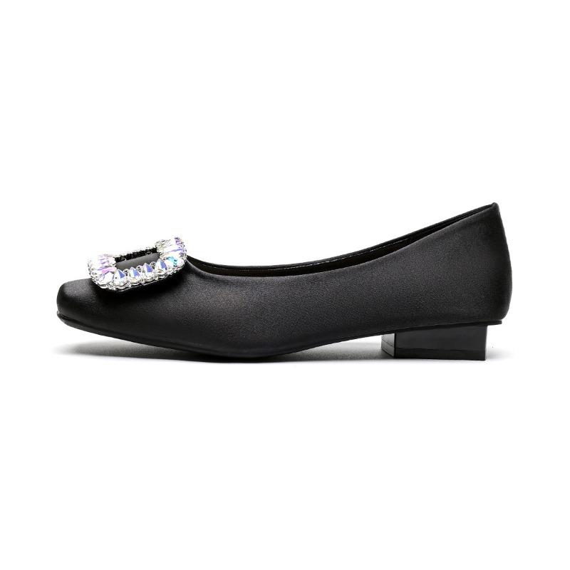 Rhinestone Shallow Mouth French Square Head Silver with Skirt Single Shoes Female Spring and Fall