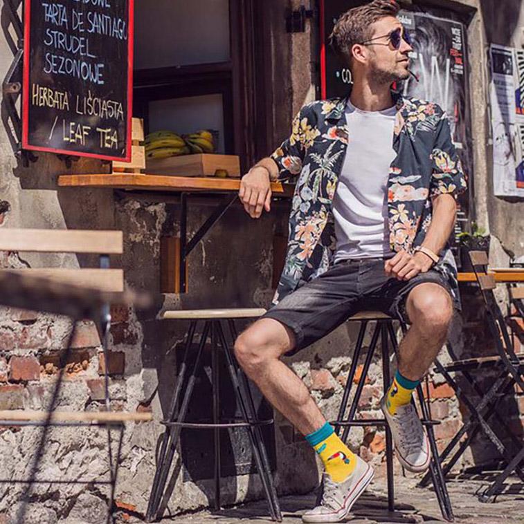 1 пара забавных мужских носков с рисунком фруктов, бананов, фламинго, лимонов, яиц, ленивцев, пиццы, счастливых носков для скейтбординга в стиле Харадзюку