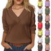 Women's Comfortable Loose Fashion Casual Solid Color V-Neck Long Sleeve T-Shirt Top