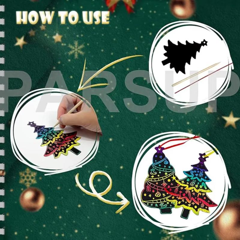 36 шт. Рождественская DIY Волшебная цветная радужная бумага для рисования царапанием Детские игрушки Цветная художественная бумага для рисования Украшения для вечеринок для детей