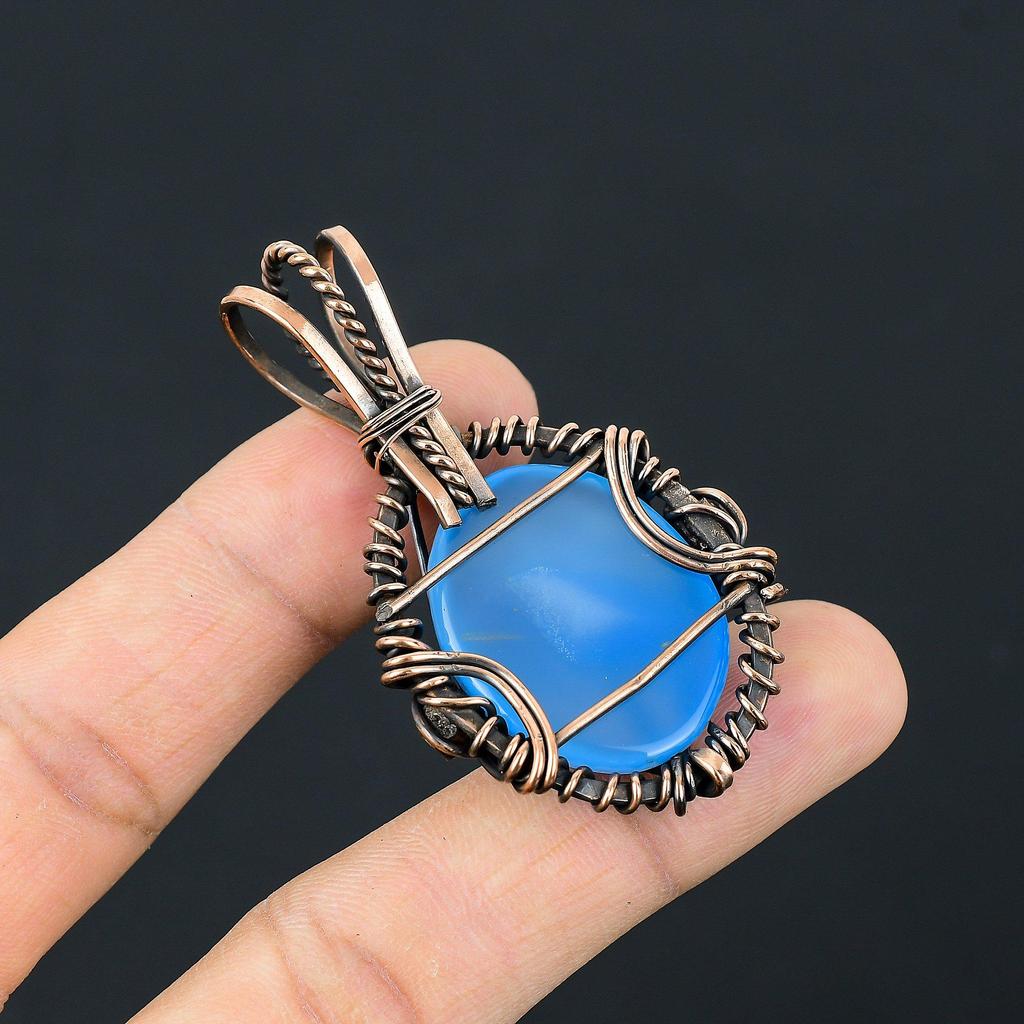 Подвеска из халцедона, обернутая медной проволокой 999 пробы, Ювелирное изделие с подвеской из драгоценного камня ручной работы, Подарки для жены, Совершенно новая подвеска