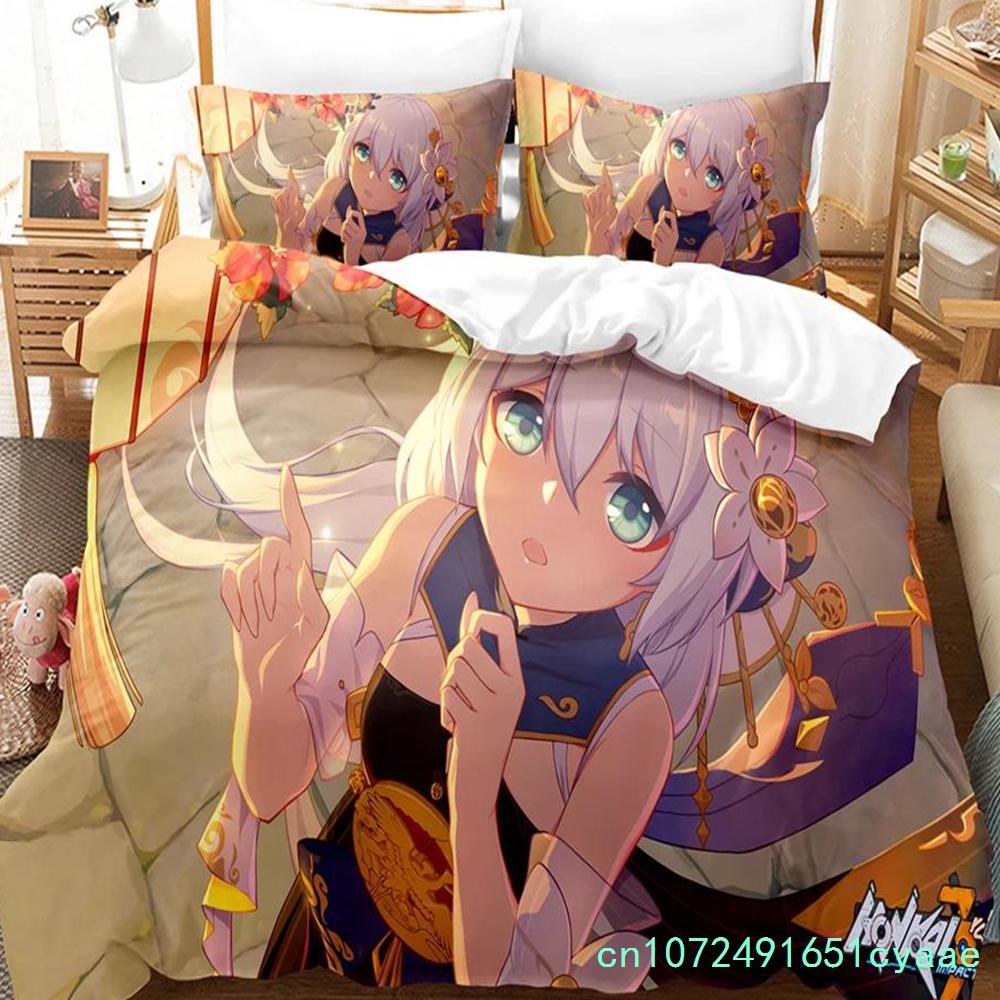 3D Аниме Honkai Impact 3rd Постельный комплект Принтованный Декоративный 2/3 предмета Комплект пододеяльника Постельное белье Покрывало Домашний Для Взрослого Ребенка Подростка