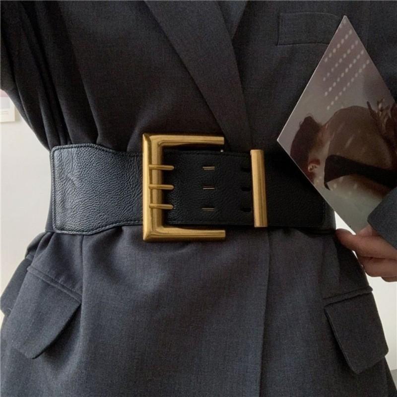 Fashionable Black Pu Elastic Waist Belt For Women Vintage Style Versatile Outfit Accessory