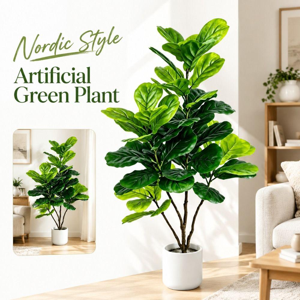 Nordic Style Artificial Green Plant Realistic Touch Faux Fiddle Leaf Fig Plant Home Office
