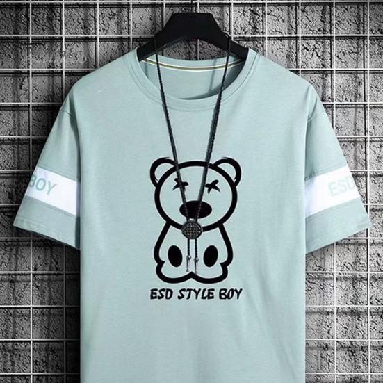 2 шт./компл., мужская спортивная одежда с круглым вырезом и коротким рукавом, футболка с рисунком медведя, эластичная талия, широкие шорты, комплект, свободная спортивная одежда