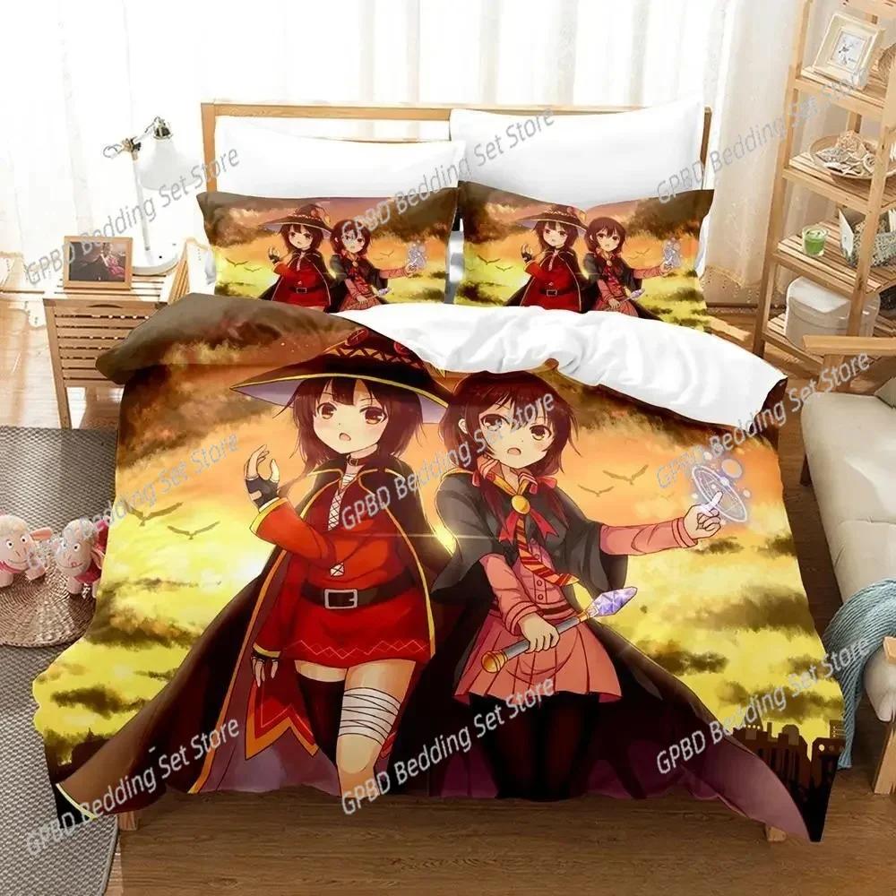 Милый Кавайный Набор Постельного Белья с Персонажами Аниме Konosuba Для Спальни Мягкое Современное Покрывало Удобное Пододеяльник Чехол На Одеяло и Наволочка