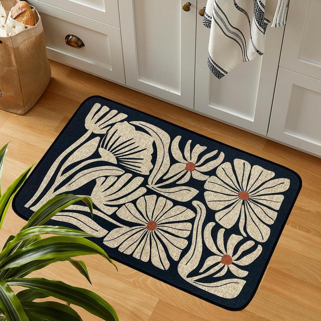 Цветочный коврик для пола в стиле ретро, грязеотталкивающий и простой в уходе, впитывающий, быстросохнущий коврик для пола для ванной комнаты
