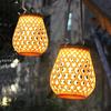 Outdoor Solar Lantern Lights Waterproof Hanging Imitation Bamboo Weaving Hollowed Table Lamp Decoration For Garden Patio Lawn
