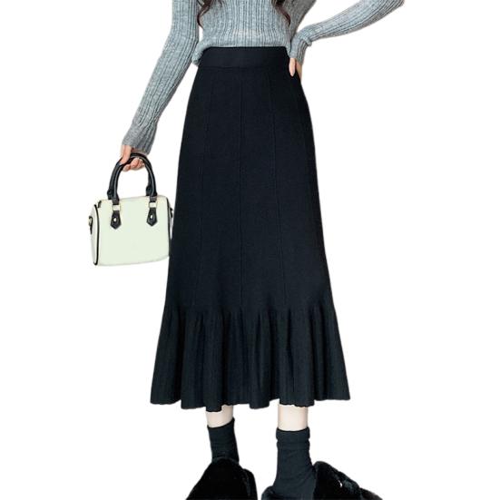 Женская трикотажная юбка с высокой талией, однотонная плиссированная юбка с оборками и швами по низу, юбка с запахом на бедрах, осенне-зимняя юбка миди