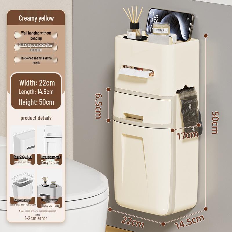 Настенное мусорное ведро для ванной комнаты с крышкой и держателем для туалетной бумаги для домашнего использования