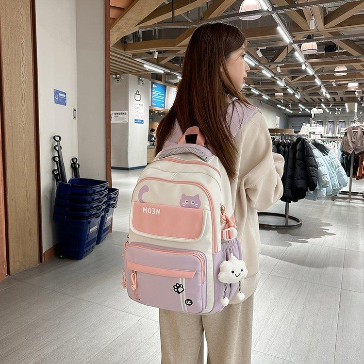 Cute Cat Backpack Female Junior High School Student Korean Version Large Capacity Computer Travel Backpack High School Student Schoolbag Tide