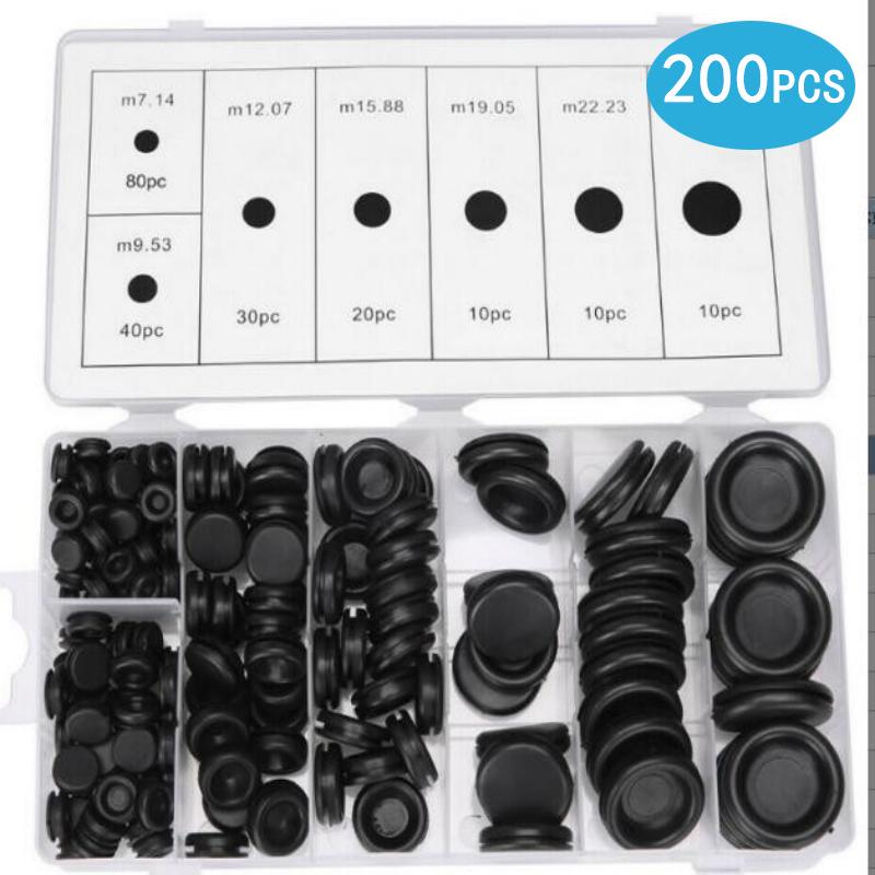 Набор из 170 черных резиновых втулок для защиты проводов