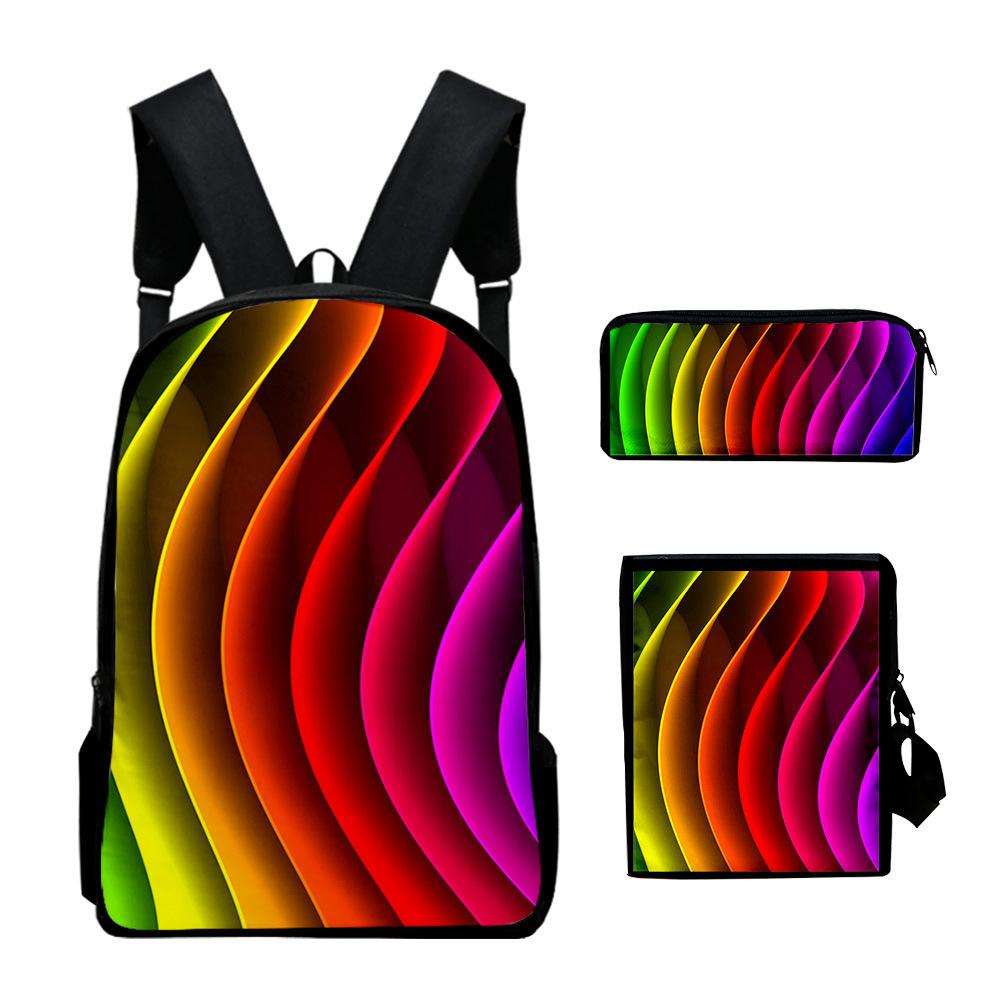 Классический Новинка Креативный color blocking 3D Печать 3 шт./Комплект Школьные сумки Рюкзак для ноутбука Ежедневный рюкзак Наклонная сумка через плечо Пенал