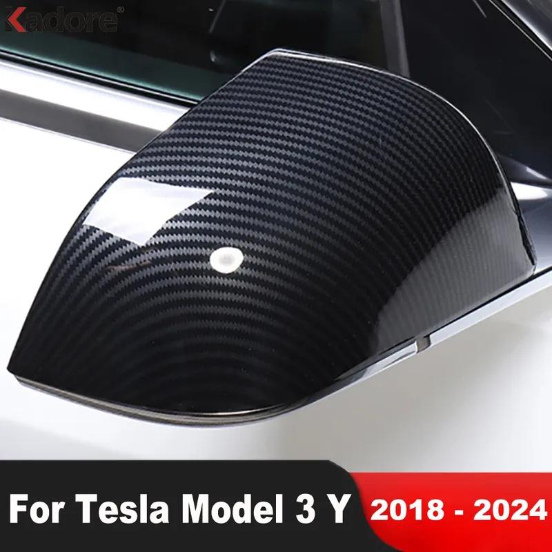 For Tesla Model 3 Y 2018- 2024 Carbon Fiber Car Accessories Rearview Mirror Cover Trim Side Wing Mirror Cap