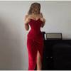 Sexy Velvet Dress Women 2025 Strapless Lace Up Slim Front Split Hip Package Dresses Female Spring Summer Fashion Elegant Lady Dresses