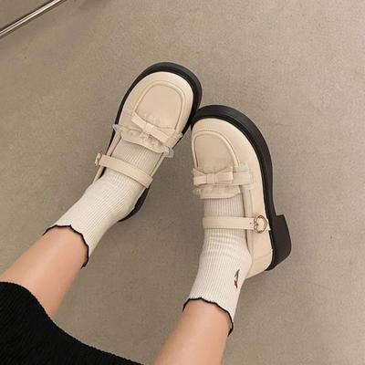 Лоферы Готические Круглый Носок Милые Женские Туфли Каваи Мэри Джейн Японский Стиль Лолита Женская Обувь на Среднем Каблуке Бант Нескользящие