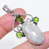 Moonstone, Peridot Gemstone 925 Sterling Silver Jewelry Pendant 2.25"