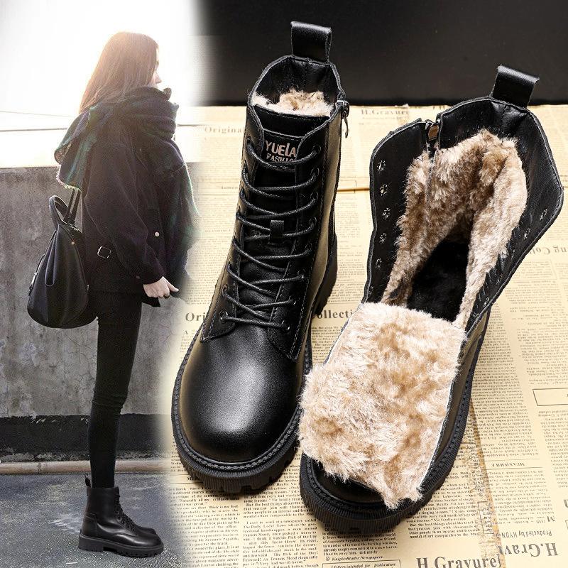 Fashion Winter Leather Women Winter Boots Thick Wool Warm Women High-heeled Genuine Boot High-quality Female Snow Boots Women Shoes