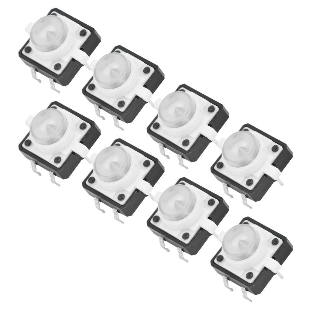 20 шт. Тактовая кнопочная микрокнопка 12x12x7,3 мм со светодиодной подсветкой, мгновенного действия, белая