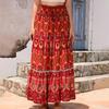 Макси-юбка с цветочным принтом в стиле бохо для женщин, эластичная юбка трапециевидной формы с высокой талией и большим подолом для женщин